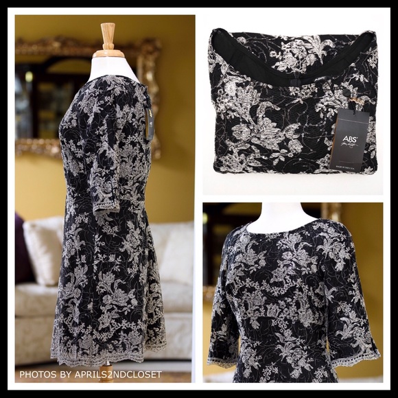 COCKTAIL DRESS EMBELLISHED SEQUIN BLACK SILVER LACE A-LINE MINI DRESS A2C - Picture 5 of 7